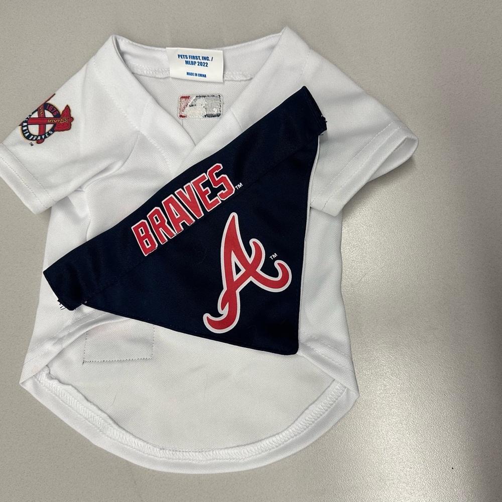 Pet White and Blue Braves Jersey